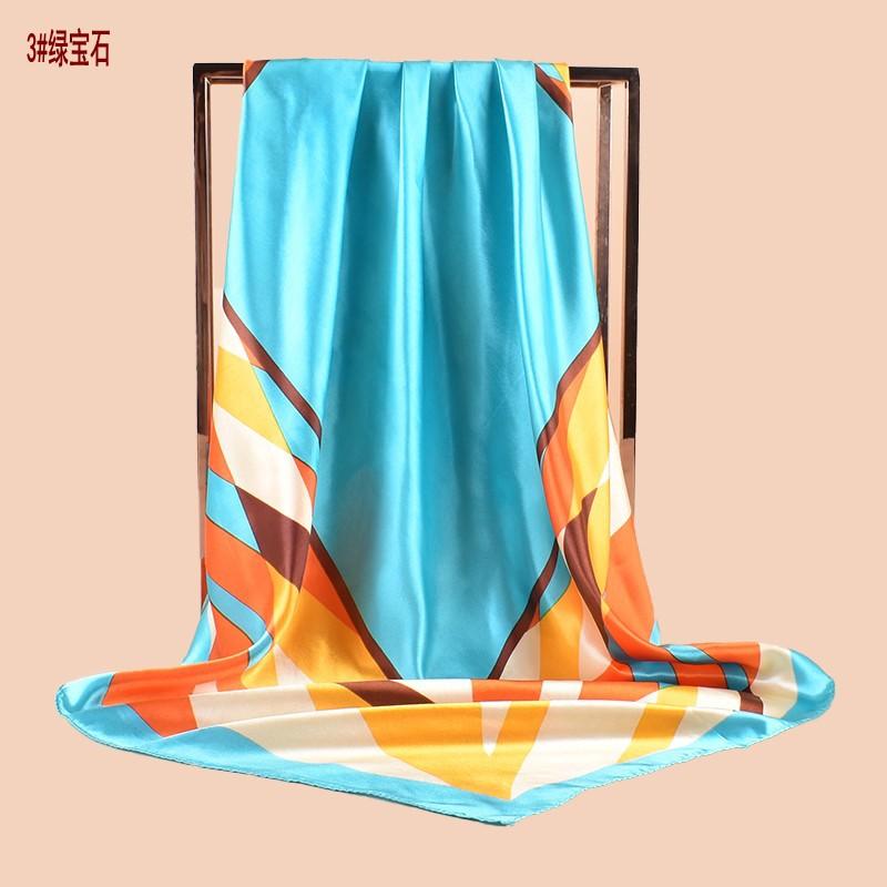 Spring New Fashion Big Shawl Simulation Silk Simple Geometric Printing Silk Scarf Head Scarf 91 Satin Square Scarf