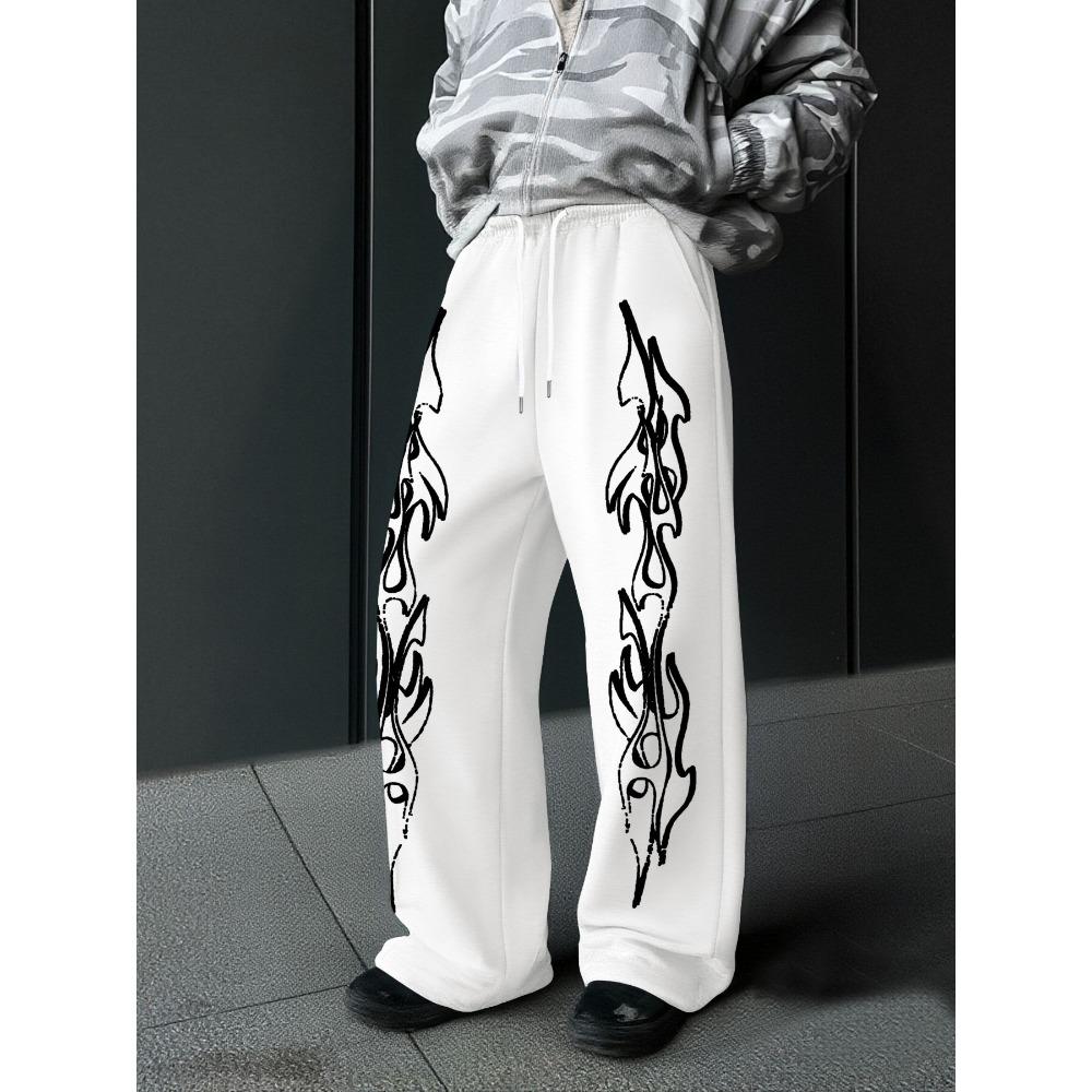 

Cool Wide Leg Pants with White Flame Print a Must Have for Streetwear , a Must Have Item for Urban Fashion XXL