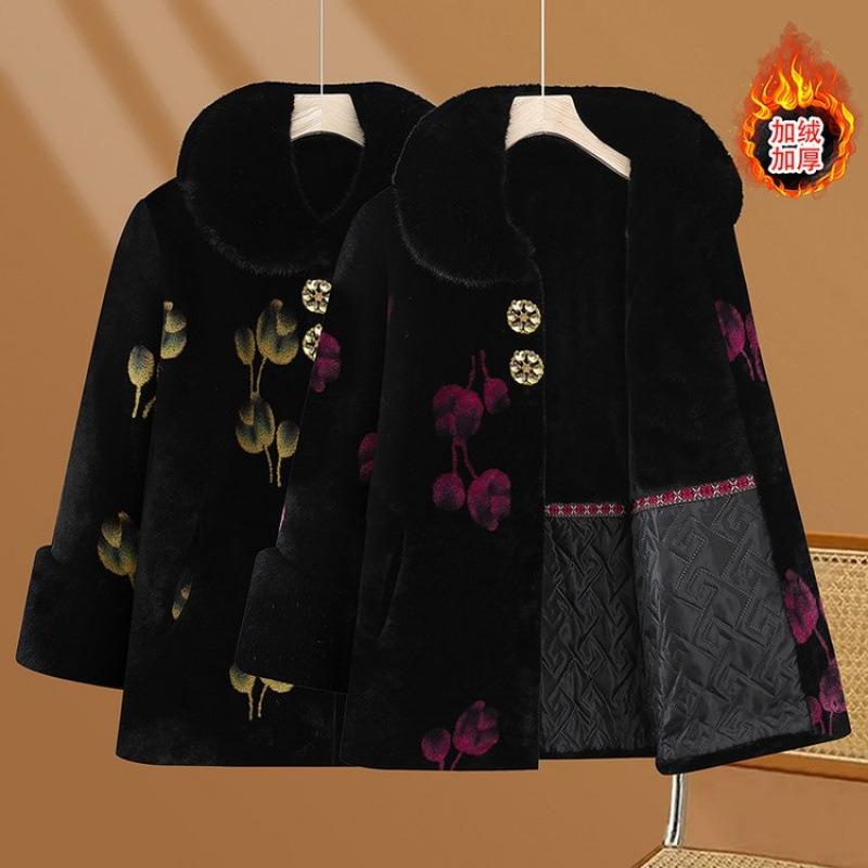 Mink winter winter coat coat velvet medium and long old lady thickened padded jacket women