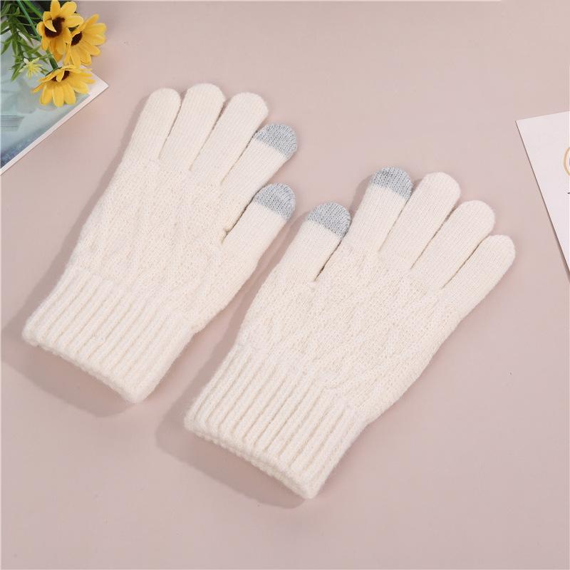 Winter Gloves Solid Color Knitted Cycling Adult Warm Gloves Cycling Gloves Touch Screen Finger Gloves