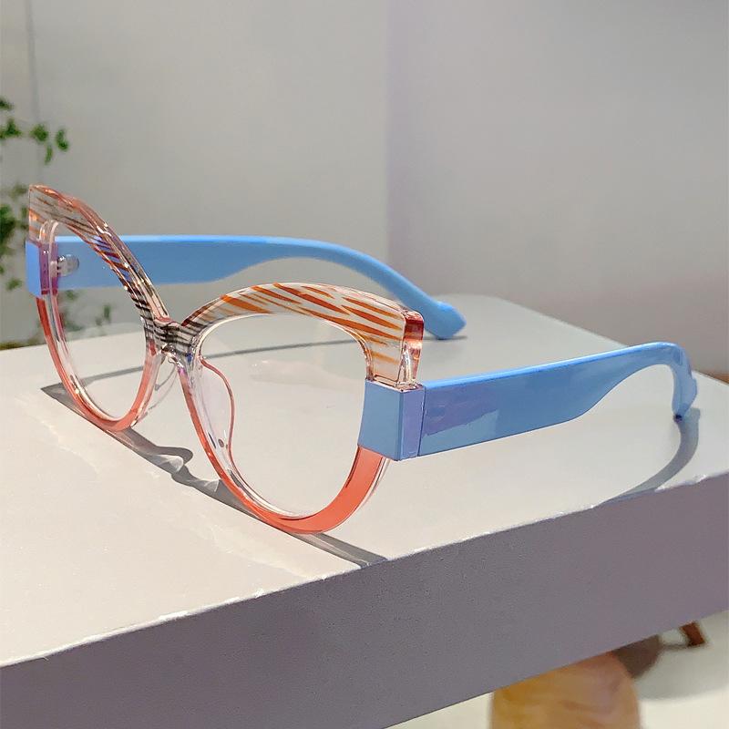 Large Frame Cat Eye Glasses Stylish Oversized Leopard Anti-blue Eyeglasses Fashion Gradient Color Plain Glasses for Men Women