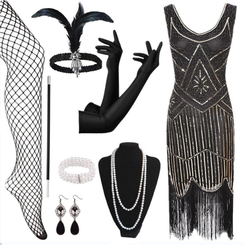 1920s Gatsby-Inspired Sequin Tassel Evening Dress