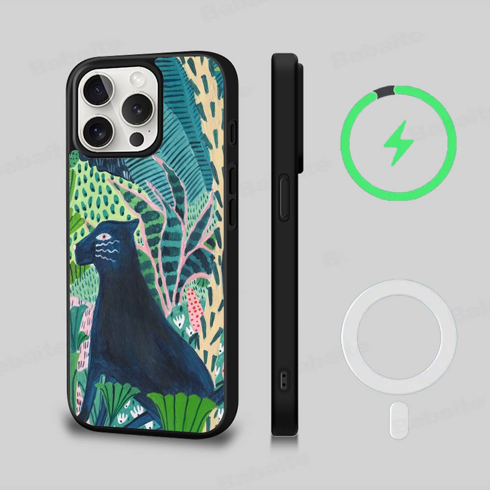 Jungle Art Illustration Snake Cats Sloth For Magsafe Phone Case For IPhone 16 15 11 12 13 14 17 Pro Max Plus Magnetic Wireless