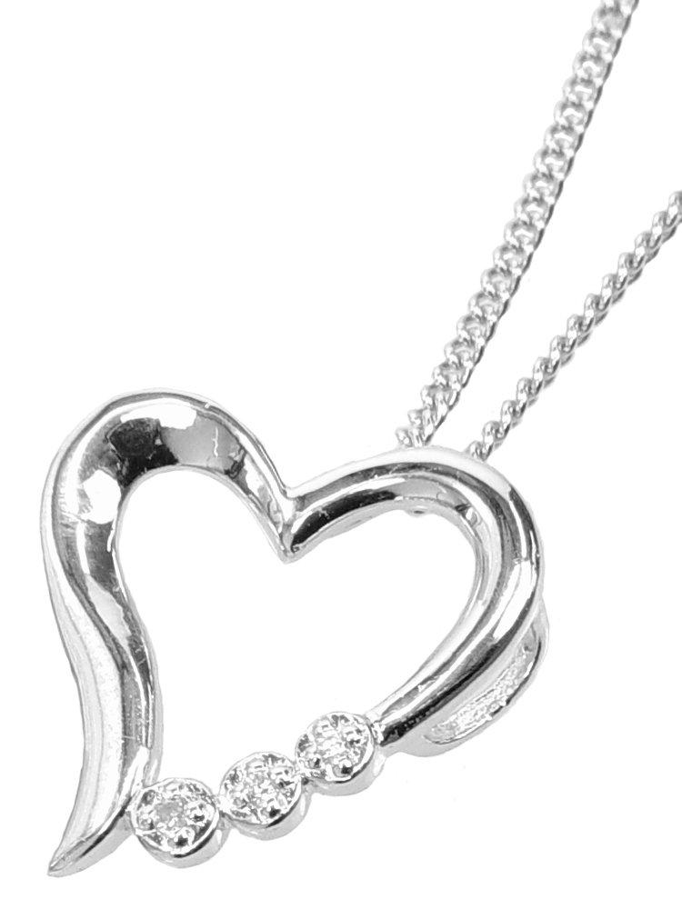 [Your and My Jewelry Box] Silver Natural Diamond Open Heart Pendant Necklace [April Birthstone] 14179 [Gift Wrapped]