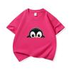 Kids Cotton T Shirt Cute Peeking Penguin Print Crew Neck Short Sleeve Tee Casual Breathable Boys Girls Summer Tops