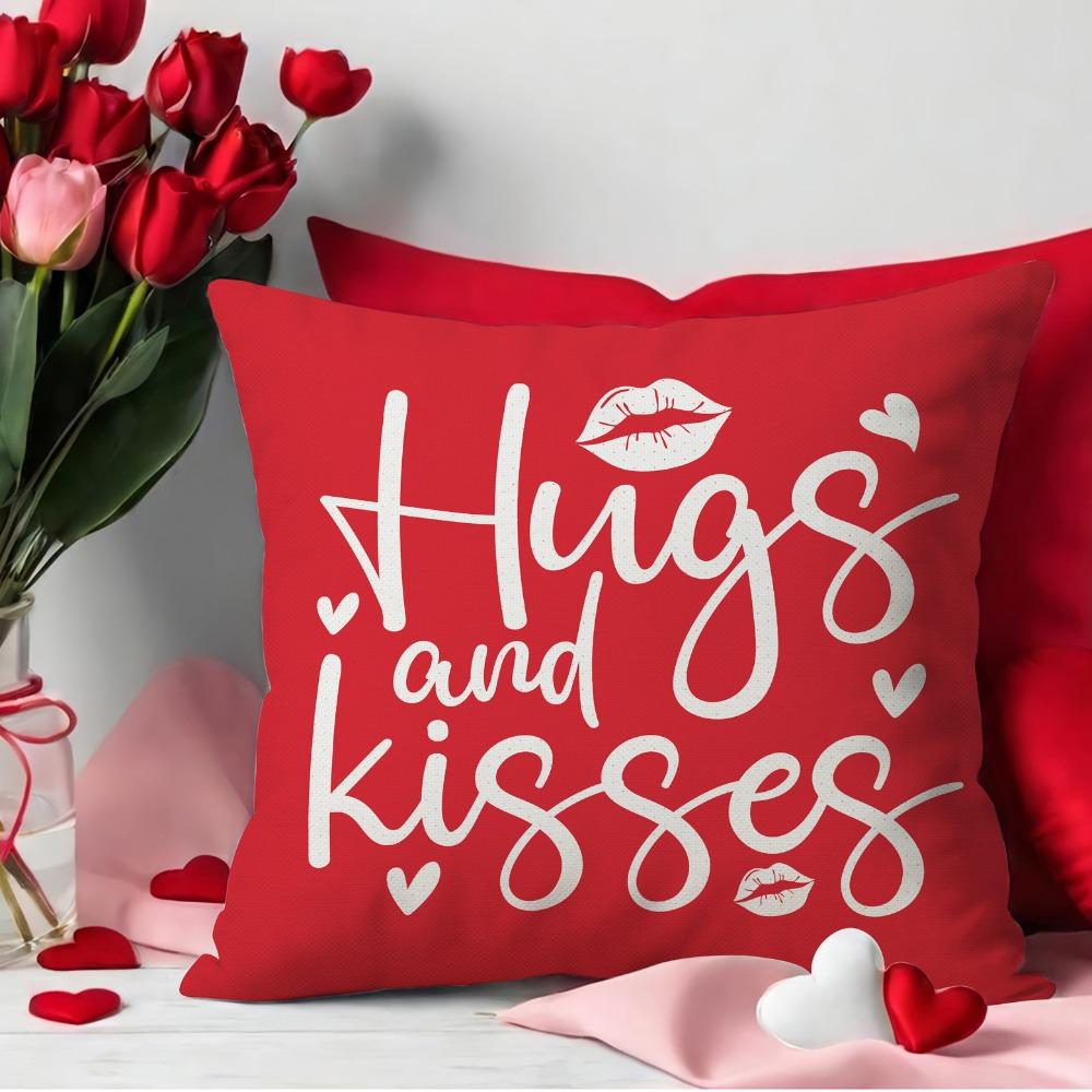 45*45cm Valentine's Day Cushion Cover Pink Love Pattern Valentine's Day Pillow Cover Red Decorative Pillowcase Headboard Pillow