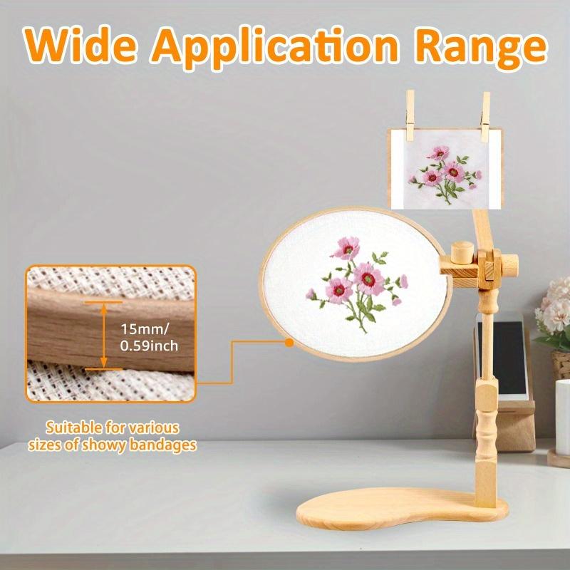 Support de bureau réglable en bois de hêtre pour cerceau de broderie rotatif à 360°, pour point de croix, mains libres, outils de couture et de bricolage