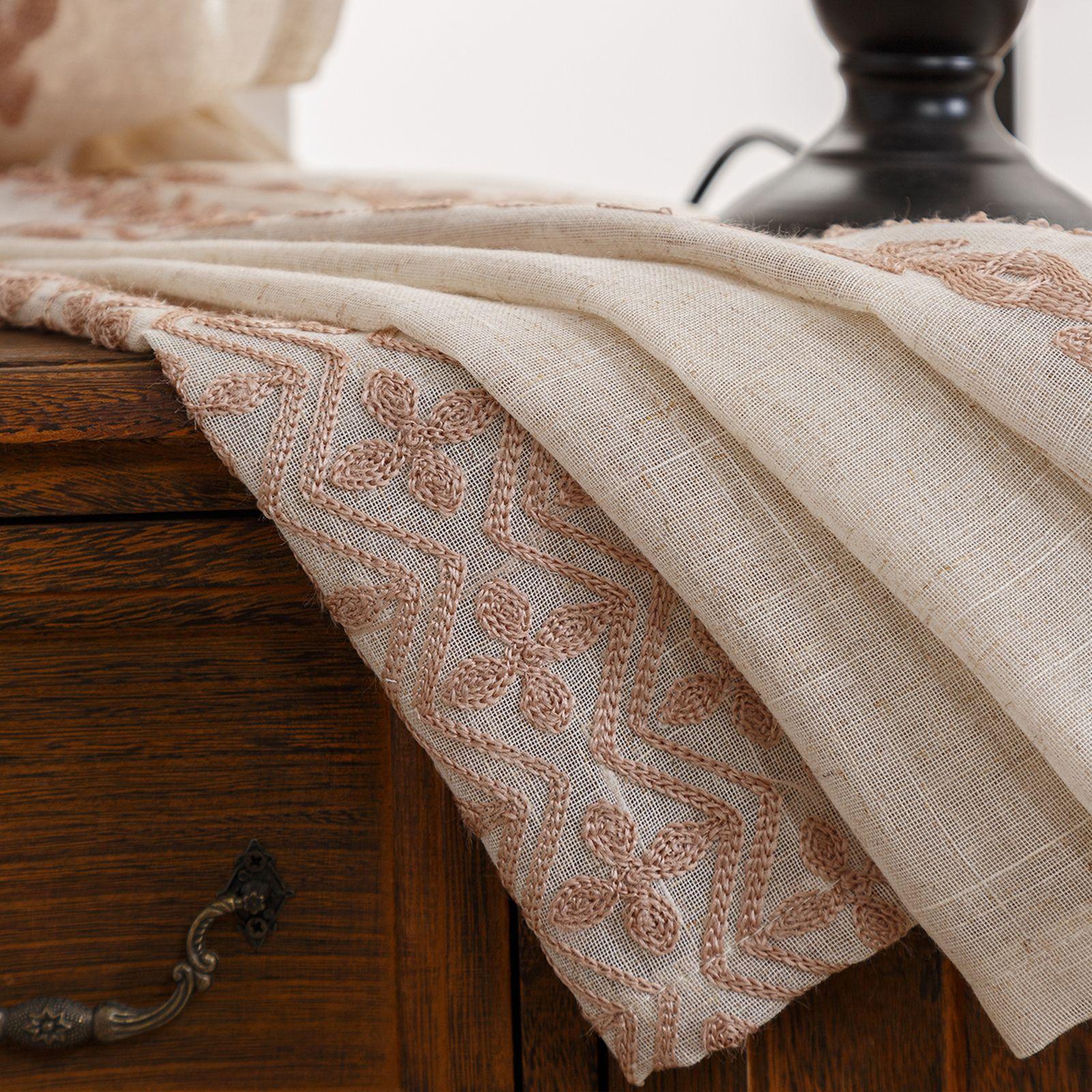 Beige Linen Embroidered Window Screen, Semi-Blackout Fresh Geometric Embroidered Window Screen, Bedroom Kitchen Living Room Study Curtain 2pcs*140*100 бежевый