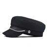 Women Solid Color Stylish Beret Cap Chain Decor Winter Spring Wear Travel Hat