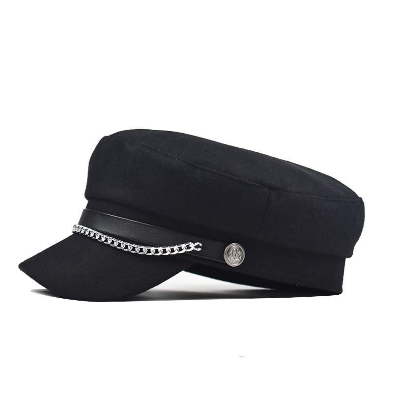 Women Solid Color Stylish Beret Cap Chain Decor Winter Spring Wear Travel Hat
