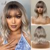 EASIHAIR Synthetic Bob Wigs with Bang Short Straight Light Blonde Beige Natural Hair Wigs for Women Daily Cosplay Heat Resistant