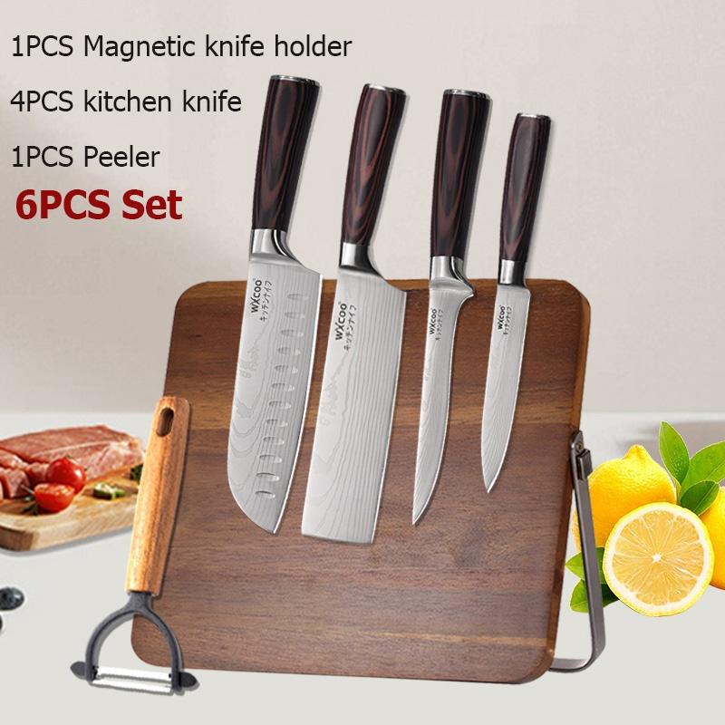 WXCOO Professional Kitchen Knives Fruit Slicing Stainless Steel Vegetable Cutter Utility Knife Japanese Chef Knife Wooden Handle
