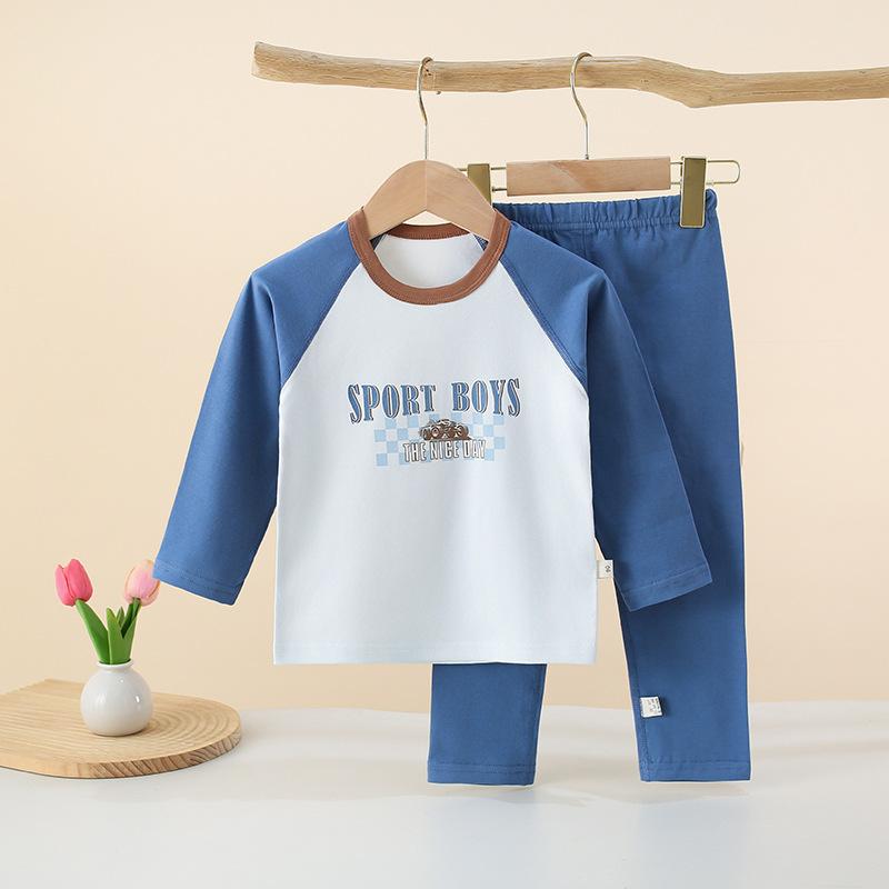 

Children Cotton Raglan Long Sleeve Top and Pants Set Boys Girls Thermal Underwear for Spring Fall 90