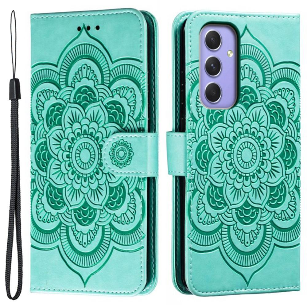 For Samsung Galaxy S25 FE Case PU Leather Mandala Imprinted Design Wallet Phone Cover with Wrist Strap
