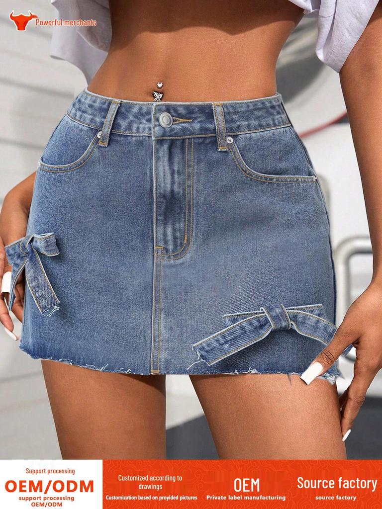 European & American 3D Bow A-line Denim Mini Skirt
