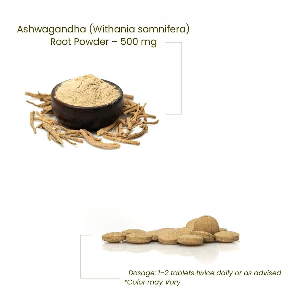 Sri Sri Tattva Ashwagandha Tabletten 60 Tabletten 500 mg | Stressabbau & Immunstärkung Nahrungsergänzungsmittel