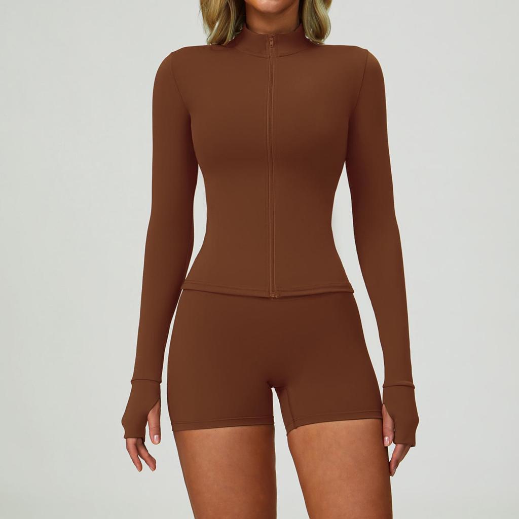Damen Reißverschluss Langarm Yoga und Fitness Set - Herbst/Winter Slim Fit Sportbekleidung