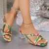 Fashion Beach Vocation High Clear Heels Sandals Women Summer 2025 Fashion Big Square Toe Floral Print Bohemia Slides Woman Plus Size 43