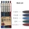 5pcs Vintage Ink Pens Set Quick-dry Writing Multi Color 0.5mm Ballpoint Pen for Diary Drawing Marker Liner Art DIY School A6655