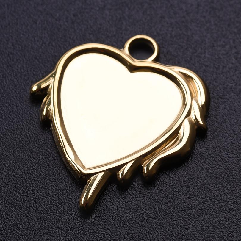 6Pcs Heart Sun Angle Pendants Base Flat Bails Round Stainless Steel Charms For Jewelry Making Supplies Diy Enamel Stone Crystal