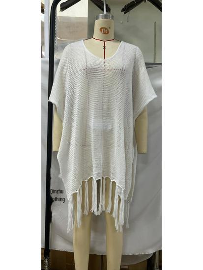 

Пляжный купальник средней длины с кружевной сеткой и перекрестными краями для отдыха на море One Size белый