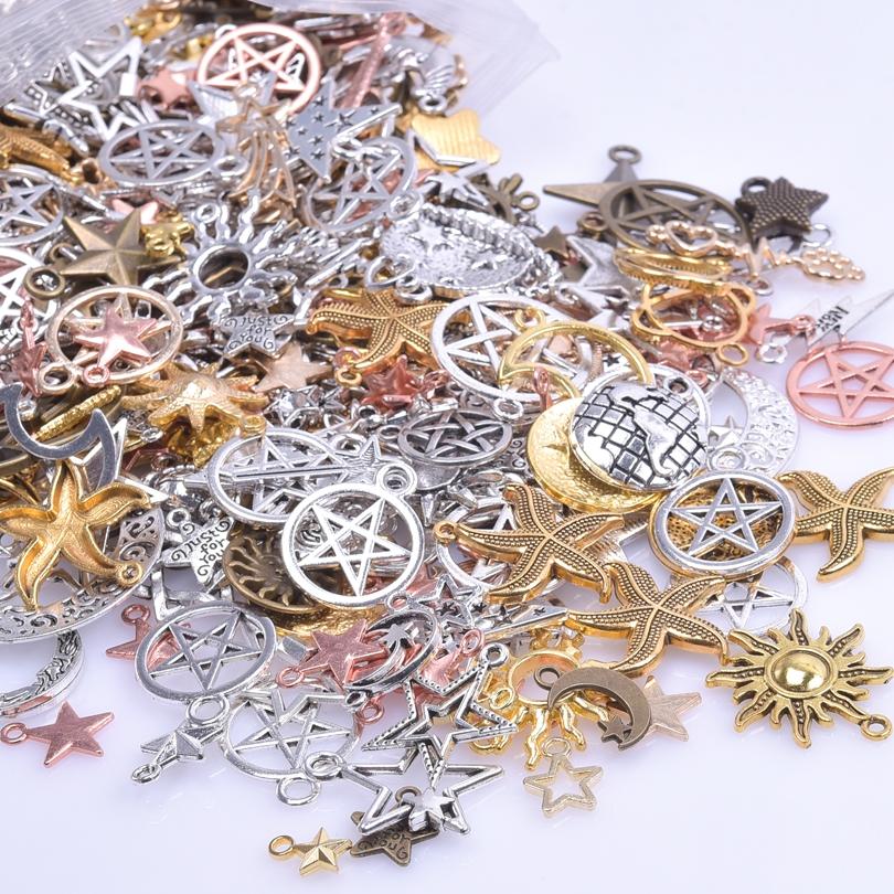 Vintage Sun Filigree Moon Star Charm Mix 10/20/30/50pcs Random Metal Galaxy Pendant Charms For Jewelry Making Supplies Materials
