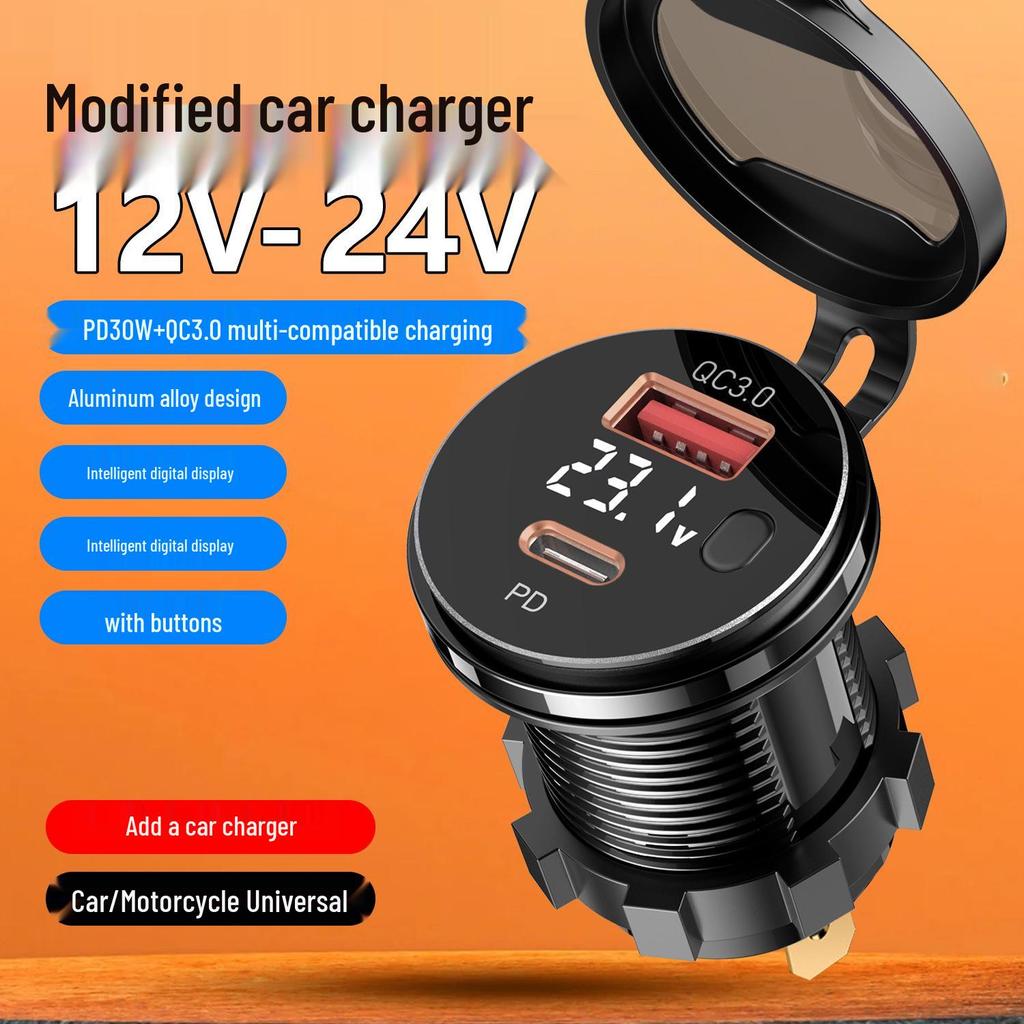 Cross-border Car Charger with PD+QC3.0, Voltage Display & Modified USB Charging