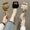 Summer New Woven Slippers Twist Mop One-character High-heeled Sandals Square-heeled Slippers