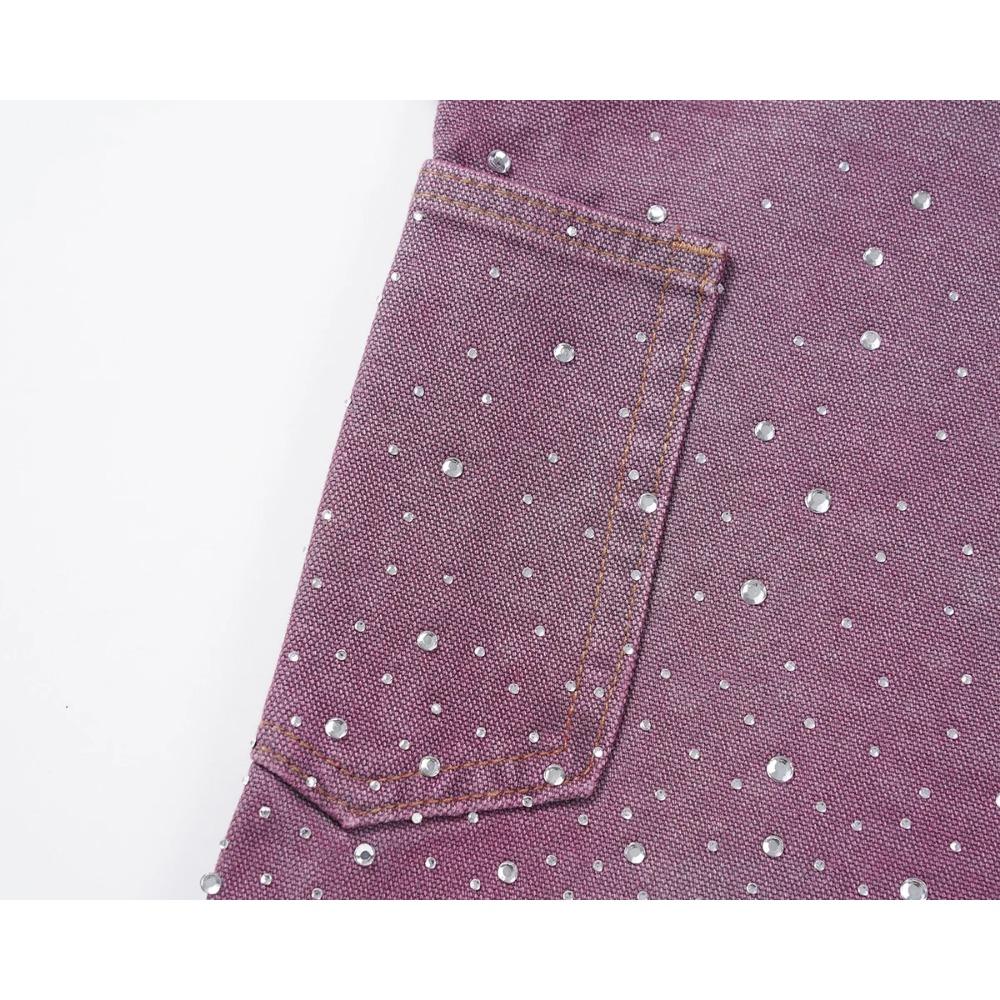 Streetwearové volné džínové šortky s celoplošným potiskem z kamínků pro muže, s roztrhanými dírami, prané, krátké, ležérní, volné, pětikapsové