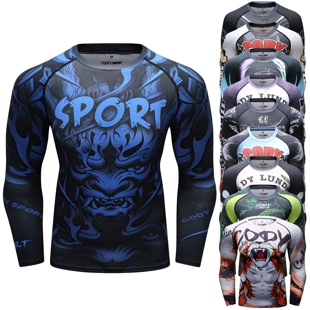 Fight Workout Mma Men'S Long Sleeve MMA Compression T-Shirt Men Boxing Rashguard Blank Bjj Rash Guard Sportswear Tees