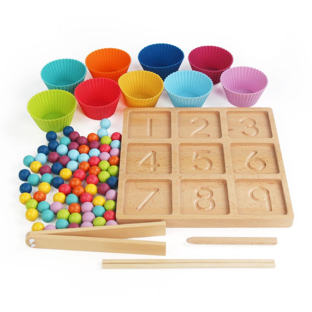 Clip Beads Rainbow Wooden Toys Children Montessori Education Sorting Color Matching Game Fine Motor Training Sensory toy for kid