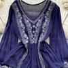 Floral Embroidery Spring Loose Blouse Elegant Bohemian Design Long Sleeve Ladies Fashion  Summer Casual Shirt