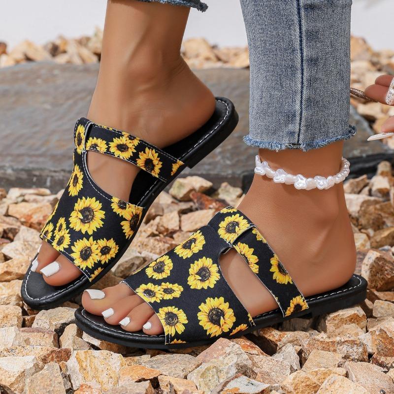 2024 New High Quality Printed Fashion Open Toe Round Toe Women's Slippers Casual Beach Shoes for Outerwear Zapatos De Mujer