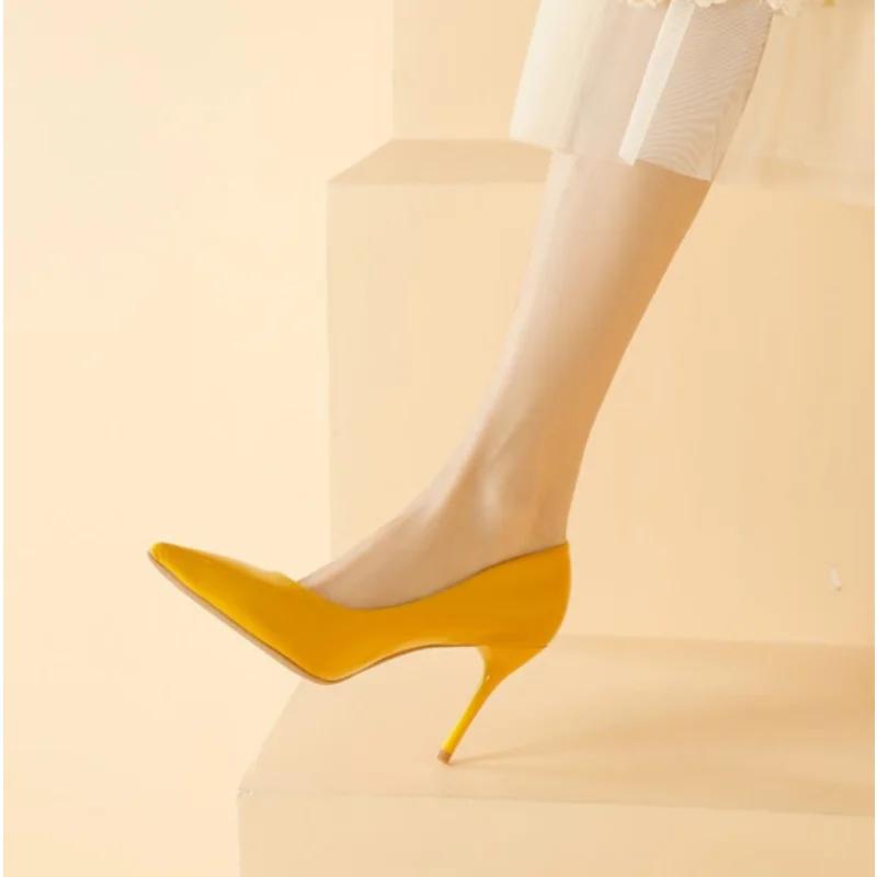 Fashion 2024Women Office Pumps Stilettos High Heels Shoes Large Size 42 Shiny Heels Patent Leather Pointy Toe Ladies Work Shoes 8cm NEW
