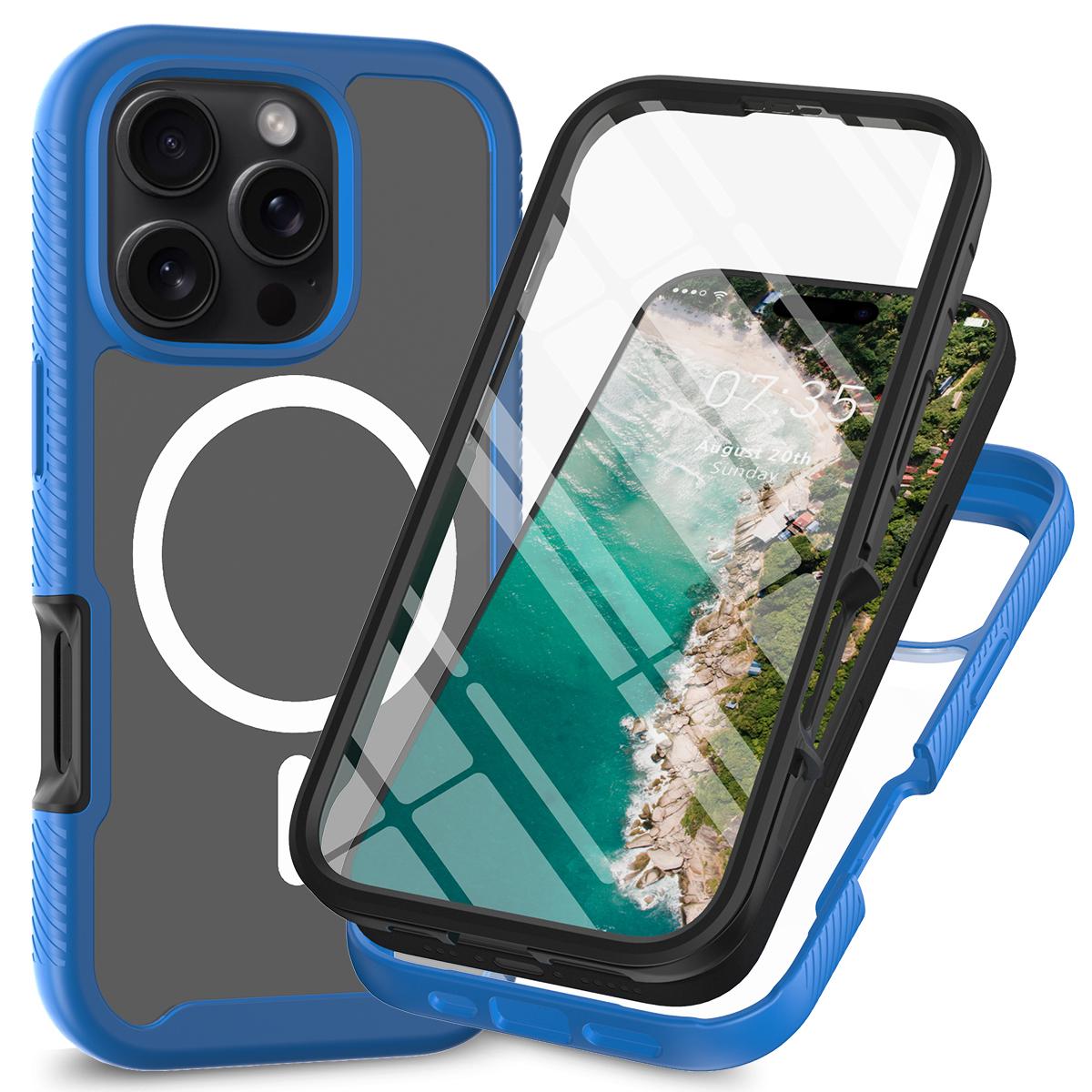 

For iPhone 16 Pro Magnetic Case PC+TPU Phone Cover with PET Screen Film All-Around Protection B
