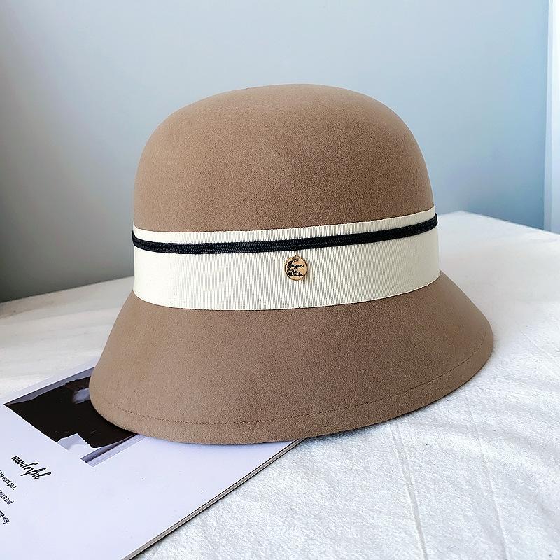 Nový dámský klobouk bucket zimní vlněný vintage elegantní dámský fedora plstěný klobouk módní francouzský buřinkový sombrero vlněný klobouk pokrývka hlavy