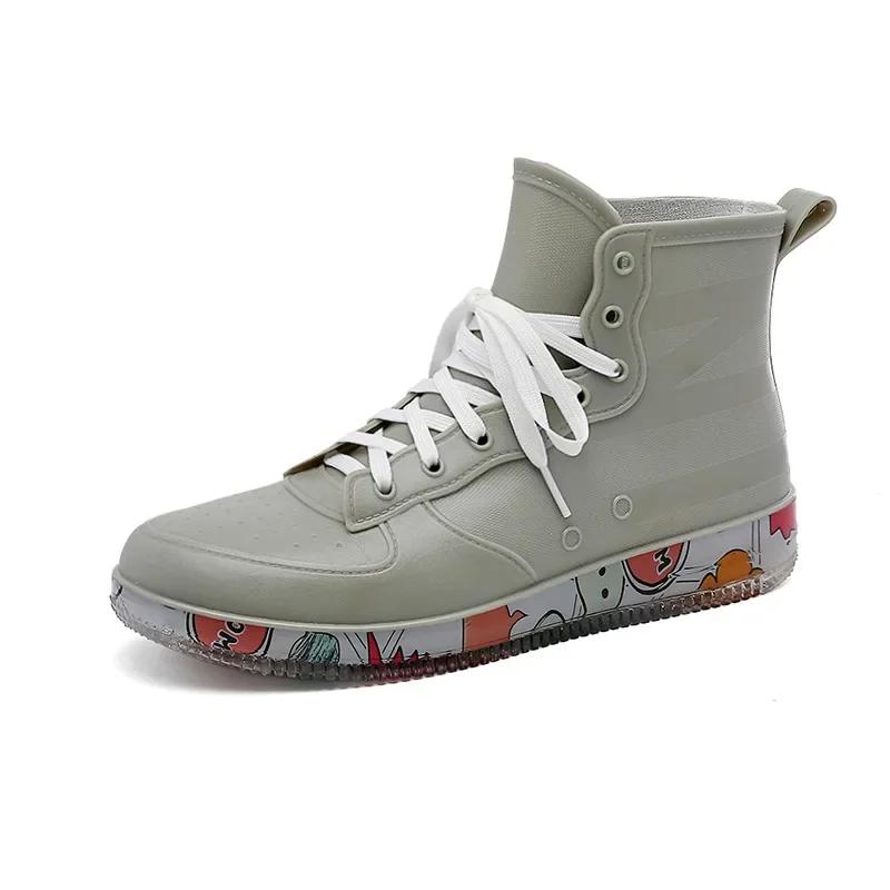 Men Rain Boots Trendy Nude Men Work Boots Anti-skid Work Chef Shoe Durable Ankle Waterproof Outdoor Rubber Fishing Boots Female