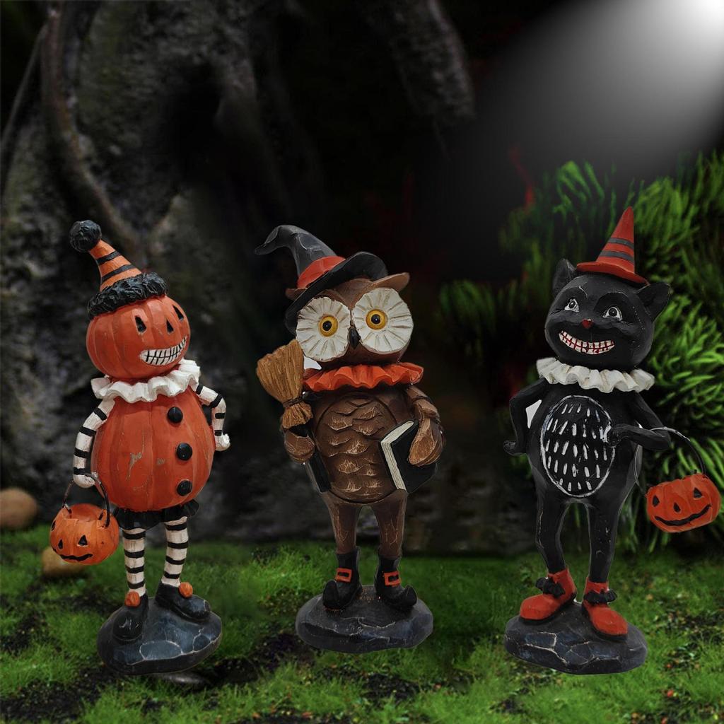 Halloweenské kreativní zvířecí sovy dýňové pryskyřičné ozdoby, domácí dekorace, stolní ozdoby