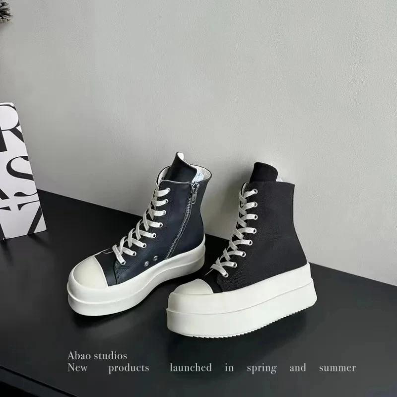 Fashion Women Punk High Top Sneakers Canvas Platform Heels Designer Elevator Shoes Lace Up Zip High Street Autumn Flats Black Boots