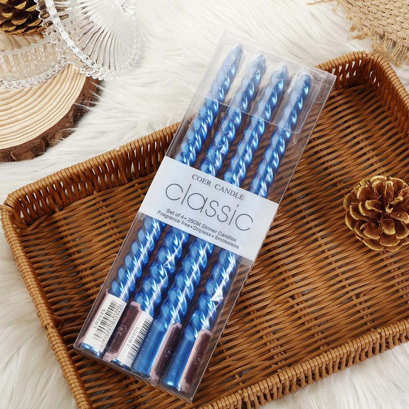 European Style Long Pole Colorful Threaded Candle Holder Candle Home Romantic Candlelight Dinner Decoration Wedding Birthday Candle