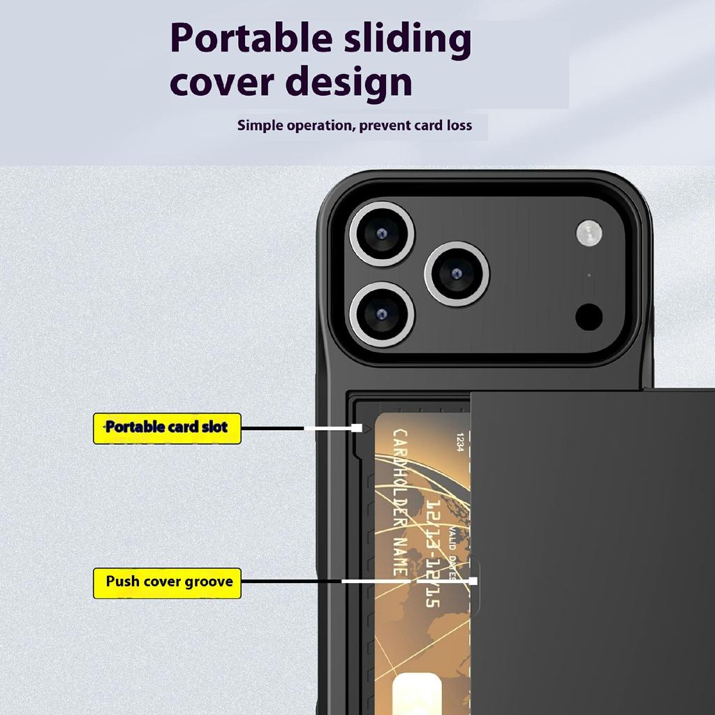 Pour iPhone 17 Pro Coque avec Porte-Cartes Coulissant PC+TPU Coque Arrière de Téléphone