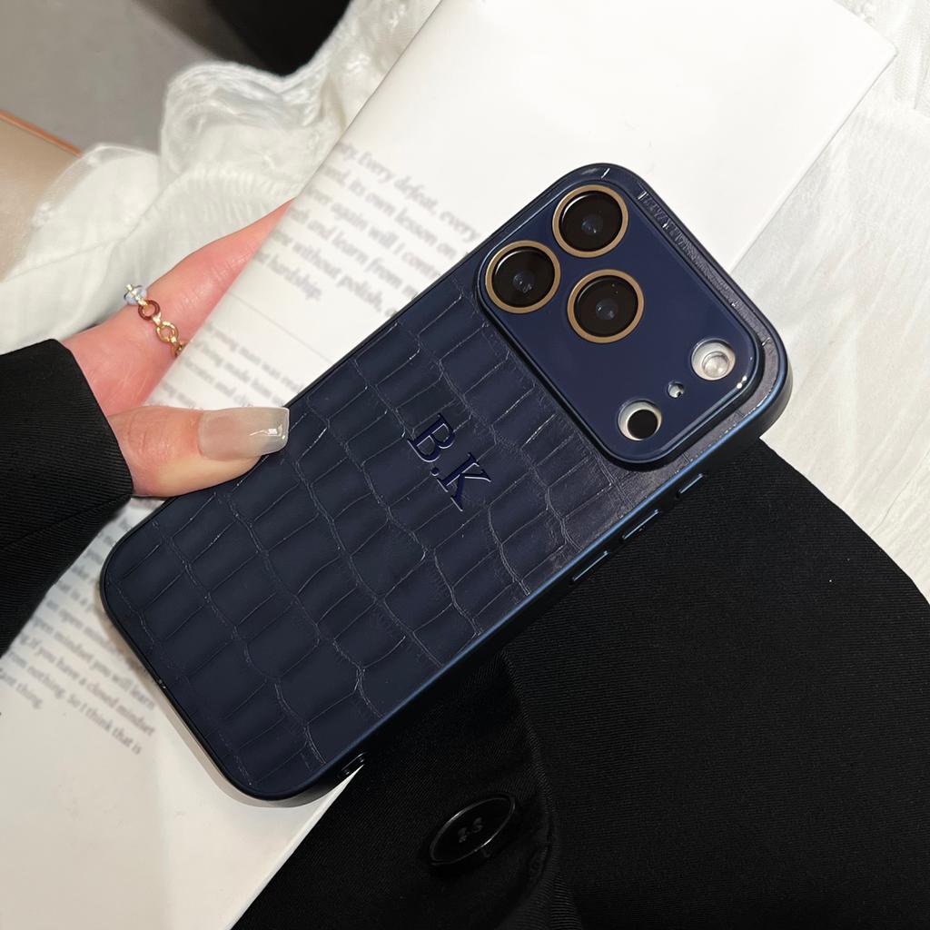 Personalized Custom Name Phone Case For iPhone 17 16 15 14 13 Pro Max 17 Air Crocodile Pattern Faux Leather 3D Hot Engraved Case