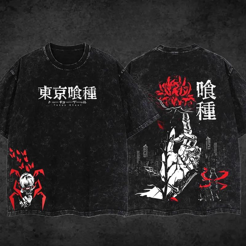 

Kaneki Ken Print Tshirt Anime Tokyo Ghoul Clothing Men Women Cotton Tshirts Retro Washed T Shirt Harajuku Male Oversized Tops S