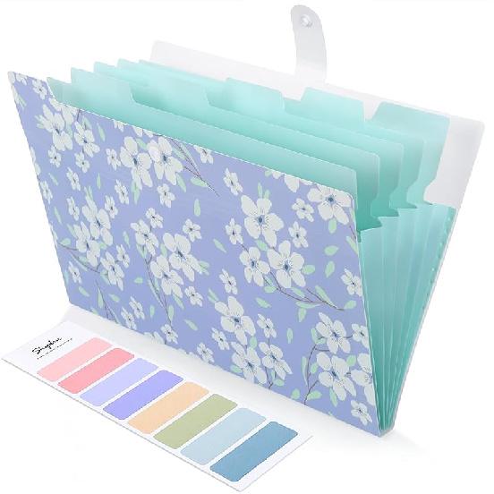 SKYDUE Expanding File Folder with 5 Pockets, Floral Accordion File Organizer for Important Document, Portable Receipt Paper Organizer, School Office