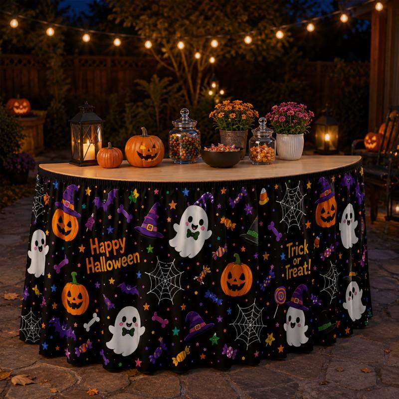 Halloween Table Skirt Round Party Dessert Buffet Decor Home Decoration Printed Fabric Cover
