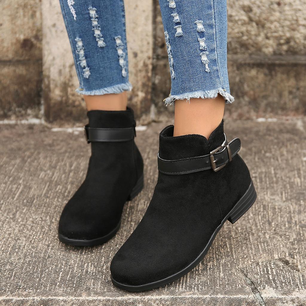 Fashion Retro Buckle Strap Ankle Boots Women New Trend Low Heels Platform Woman Boots Autumn Side Zipper Fashion Solid Shoes for Women