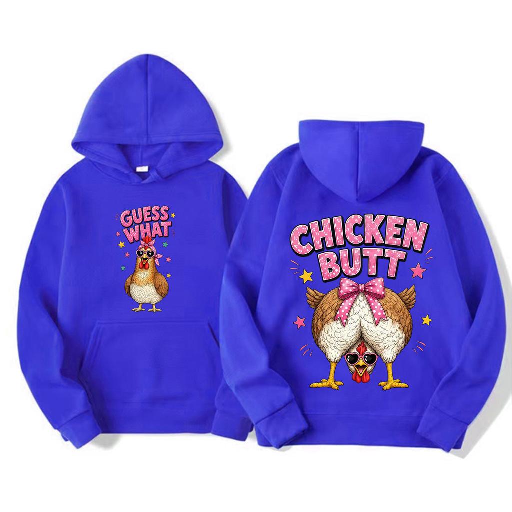 Cartoon Guess What Chicken Butt Cute Funny Hoodies Unisex Harajuku Vintage Kawaii Sweatshirts High Quality Long Sleeve Hoodie