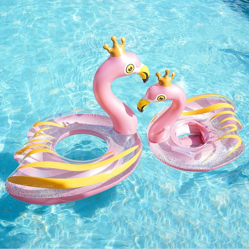 1PC Summer Inflatable Flamingo Pool Float Elegant Swimming Floaty Pool Toy with Glitters Outdoor Water Lounge Inflatable Raft