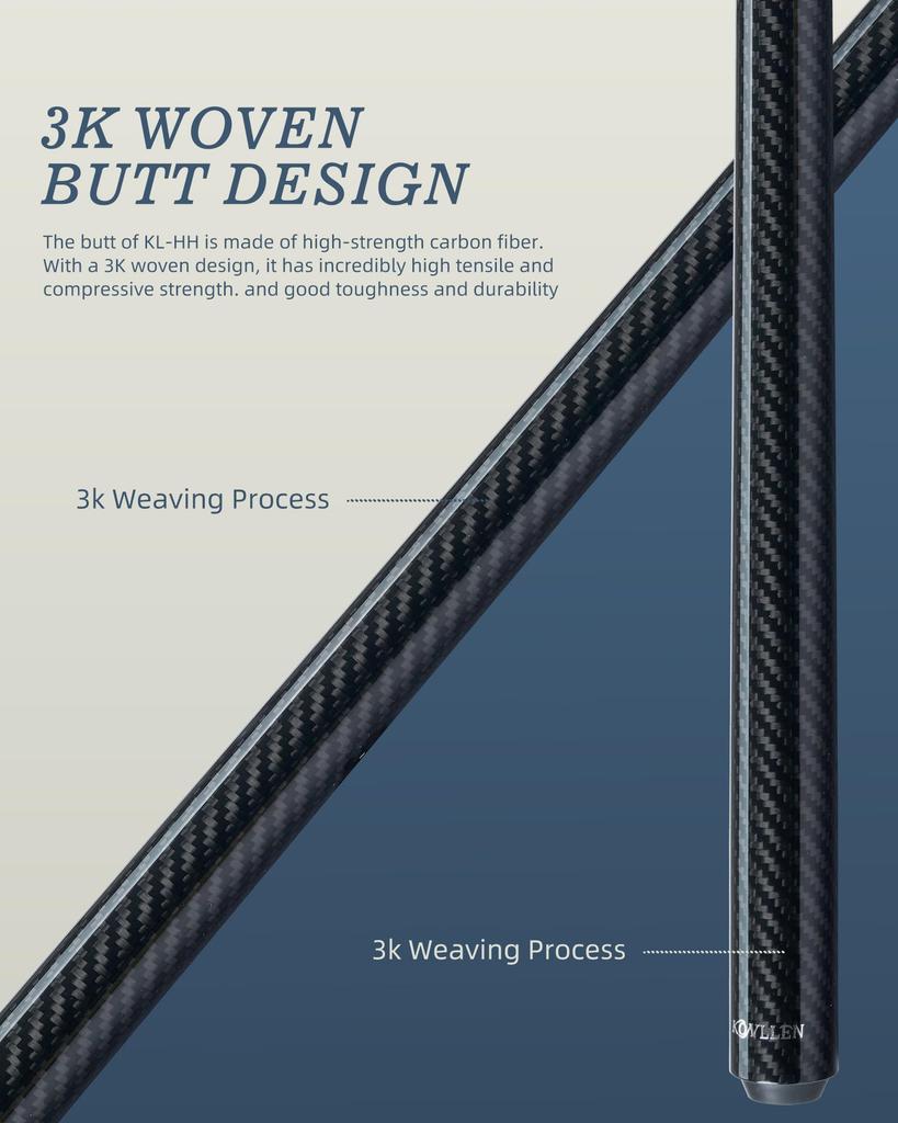 KONLLEN Carbon Fiber Break Cue Professional Pool Stick Powerful and Accurate Break Shaft Pool Stick with Tip 58" 13.0mm