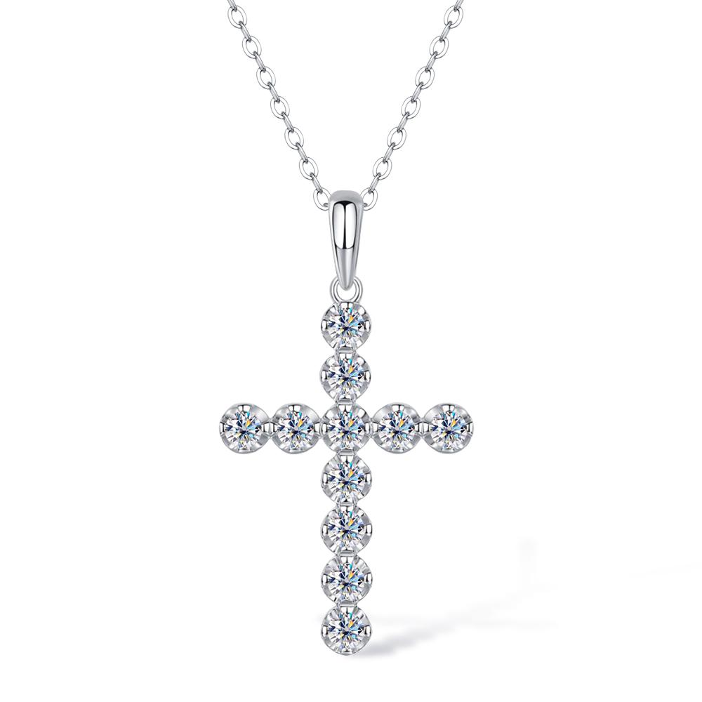 New 2.5mm Moissanite Cross Pendant Necklace for Women Original S925 Sliver Collar Neckalces Trend Goth Party Wedding Jewelry